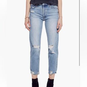 MOTHER | (30) The Tomcat Ripped Crop Straight Leg Jeans - The Confession